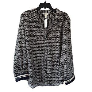 H&M Womens Chain Print Long Sleeve Button-Up Blouse Sz XL .  NWT